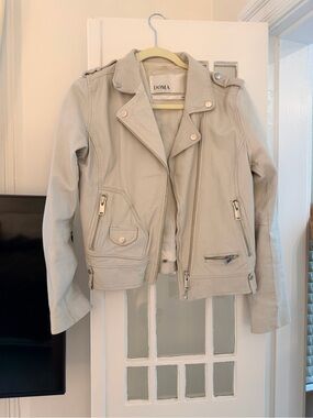 Doma Light Beige Leather Biker Jacket